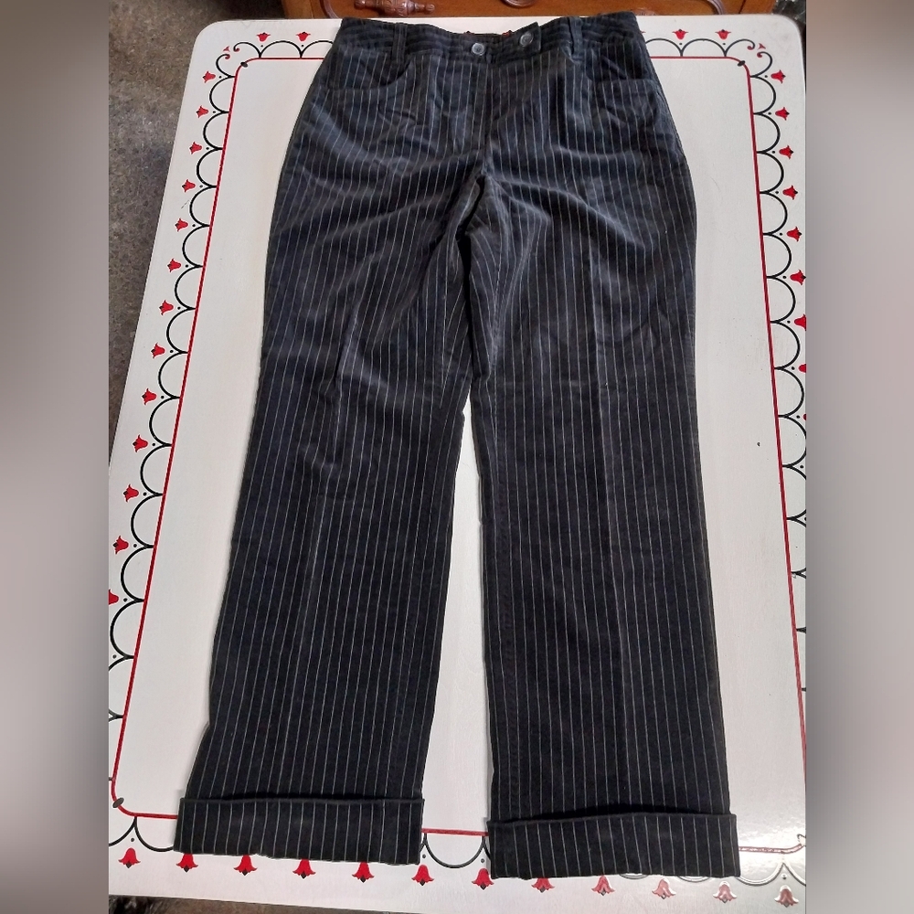 Talbots Black Felt Dress Pants with Classic Pinstripe